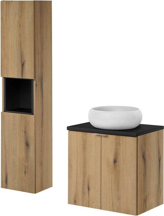 Produktbild En.Casa Waschtischunterschrank Skelbolu 60x60x40cm Eicheoptik/Schwarz