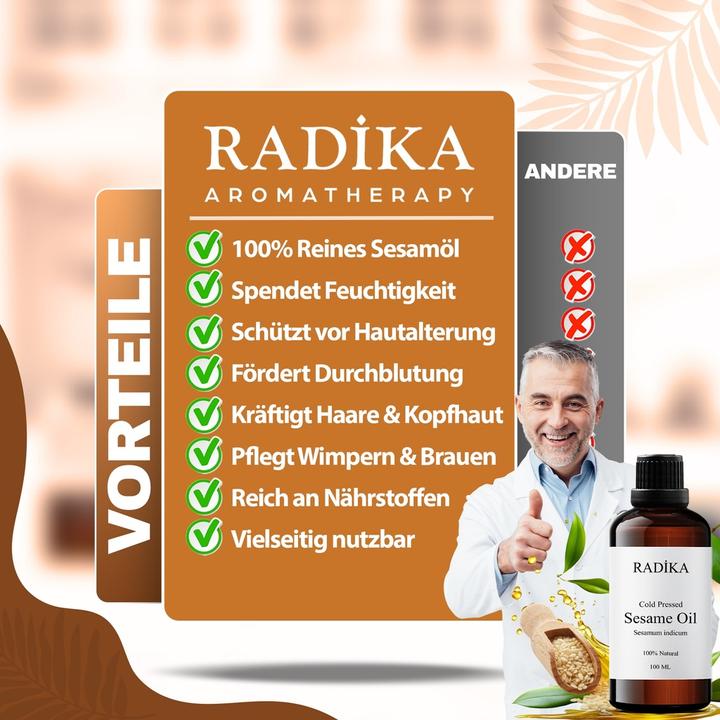 Actual product image Radika Sesame oil, cold-pressed, 100% pure, organic, natural, 100 ml (Body oil, 100 ml)