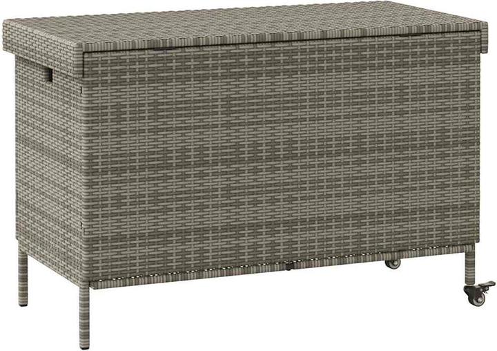 Produktbild VidaXL Gartentruhe mit Rollen Grau 110x55x73 cm Poly Rattan Garten Auflagenbox
