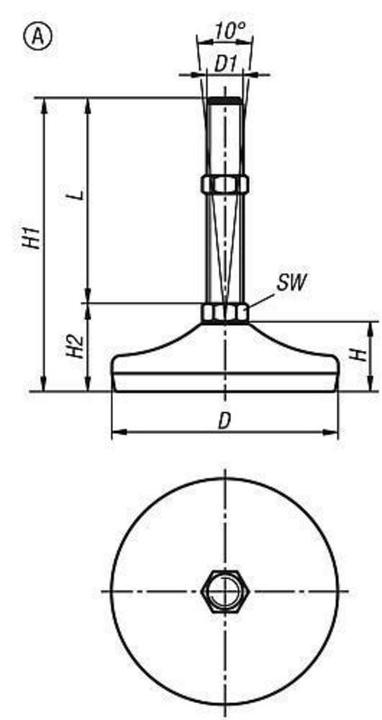 Actual product image Kipp Levelling foot K0739, stainless steel, form A