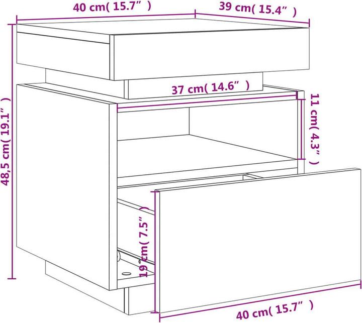 Actual product image VidaXL Bedside cabinet with LED lights (39 x 40 x 48.5 cm)