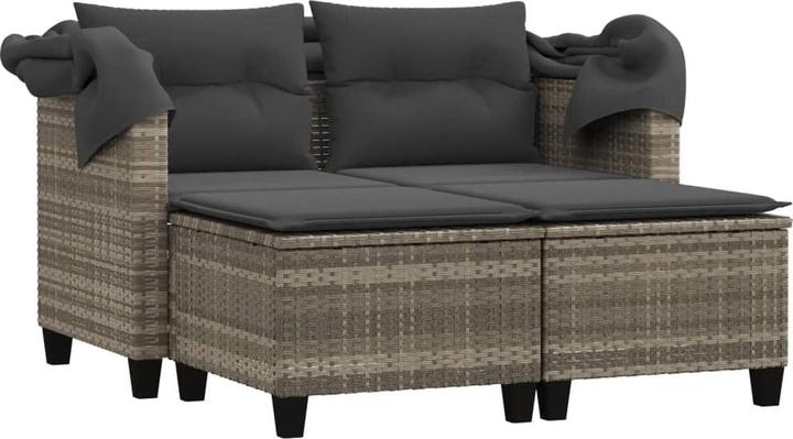 Image du produit VidaXL Canapé de jardin 2 places avec toit et poufs