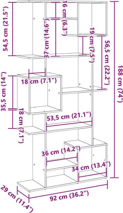 Produktbild VidaXL Bücherregal Raumteiler Wandregal Standregal Raumtrenner Regal Betongrau (92 x 29 x 188 cm)