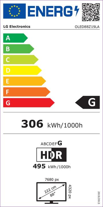 Energy Label LG OLED88Z19 (88", OLED, 8K, 2021)