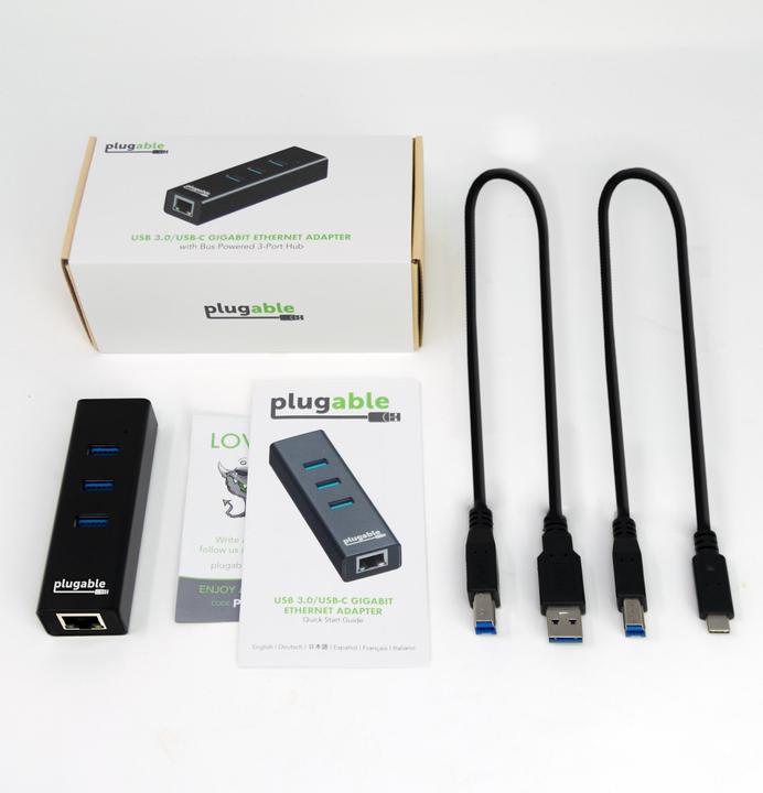 Actual product image Plugable 3 port USB 3.0 Bus Powered Hub (USB-C)