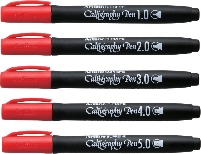 Actual product image Artline Supreme Calligraphy Pen 5/set red (Red)