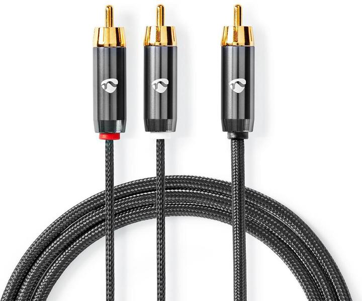 Actual product image Nedis Subwoofer Cable | RCA | 2x RCA Plug | Gold Plated | 3.00 m | Round | 4.5 mm | Grey / Gun Metal (3 m)