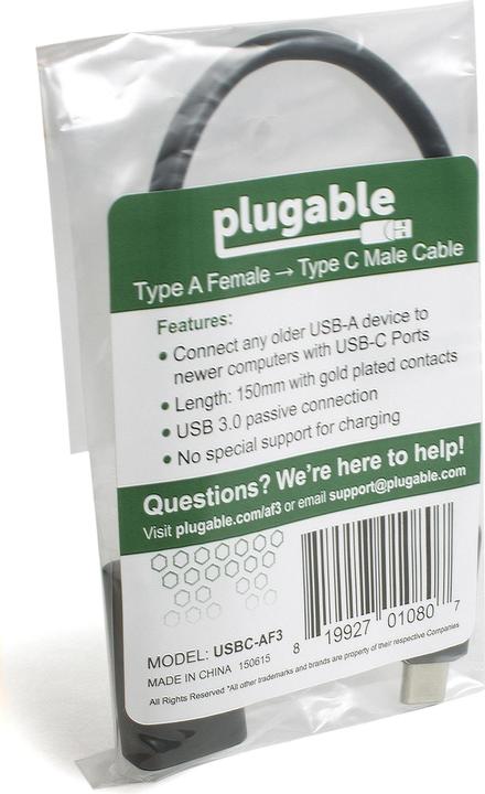 Produktbild Plugable USB C to USC Adapter Cable (0.20 m, USB 3.2 Gen 1)