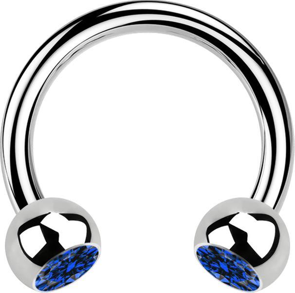 Produktbild Star Piercing Micro Circular Barbell silber mit zwei Kugeln Kristall dunkelblau (Chirurgenstahl 316L, ohne Messing)