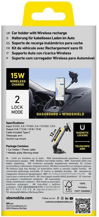 Actual product image SBS Wireless telescopic car mount with suction cup for smartphones and iPhones