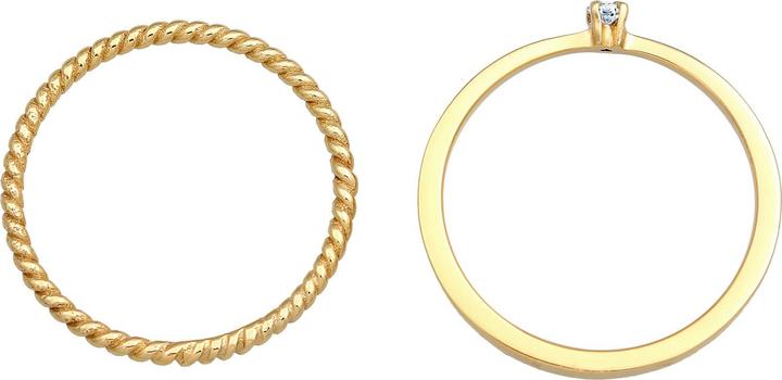 Produktbild Elli DIAMONDS Ring Diamant (0.03 ct.) Kordel 2er Ring Set 925 Silber (54, 925 Silber)
