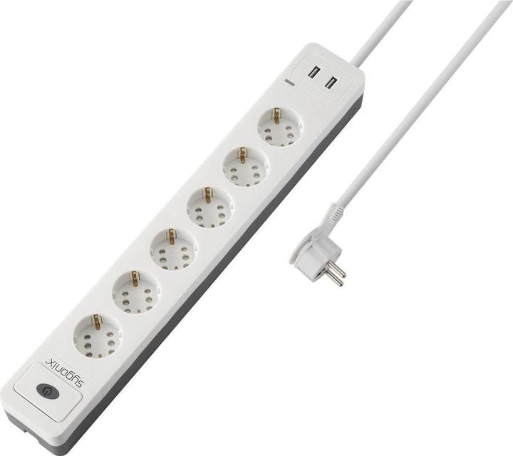 Actual product image Sygonix SY-5145334 Multiple socket outlet 12-way white, grey earthing contact 1 pc. (12 x, CEE 7/3, 1.40 m)