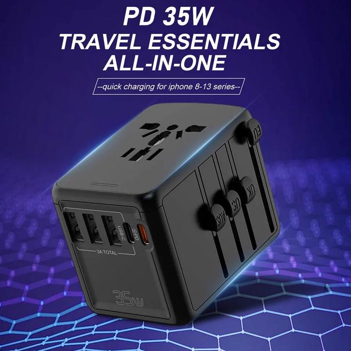 Immagine prodotto PhoneLook Adattatore da viaggio 35W multiprise UE-UK-US-AU 3x USB-A e 2x USB-C PowerDelivery