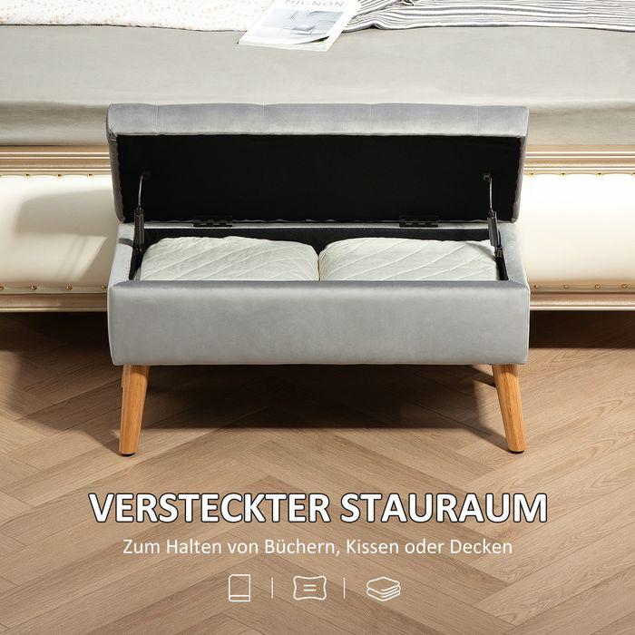Produktbild Swisshandel24 Sitzbank mit Stauraum, Polsterbank mit Deckel, Bettbank mit Samtoptik Grau (80 cm)