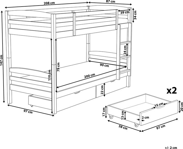 Produktbild Beliani Hochbett Holz mit Bettkasten weiss 90 x 200 cm REVIN (90 x 200 cm)