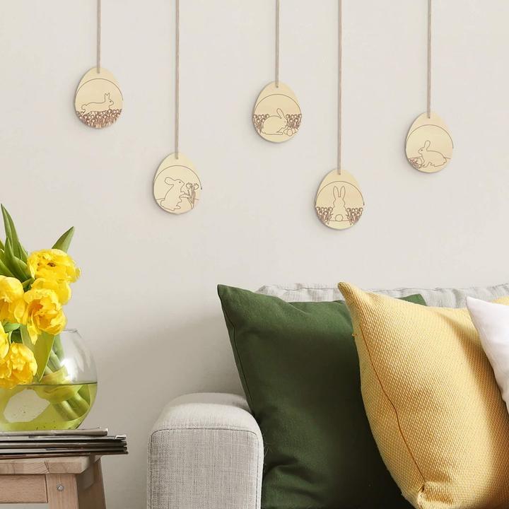 Image du produit Trenddeko Décoration d'arbre OEufs de Pâques avec lapin avec suspension (5,5 x 7 cm)