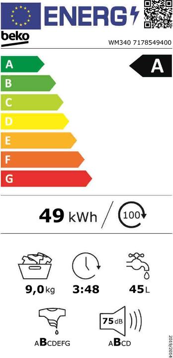 Energie-Label Beko WM340 (9 kg, Links)