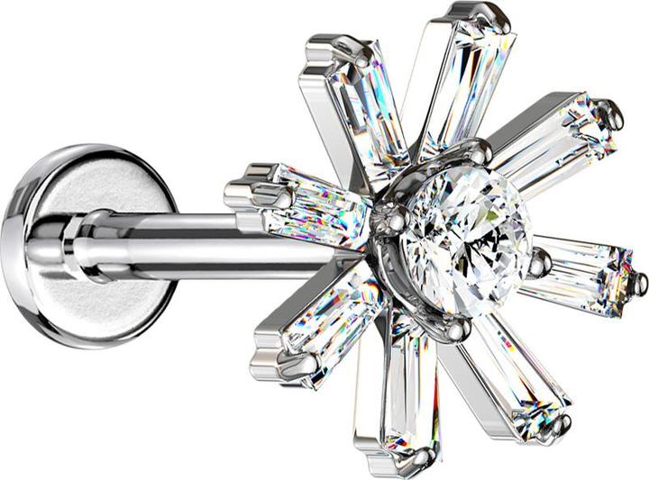 Produktbild Star Piercing Micro Labret Innengewinde silber Kristallblume silber (Messing, Chirurgenstahl 316L)