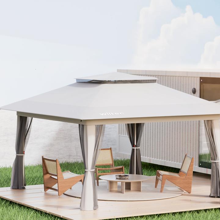 Actual product image Wiltec Folding gazebo mosquito net 4x4m light grey garden gazebo party tent pavilion (400 cm, 400 cm)