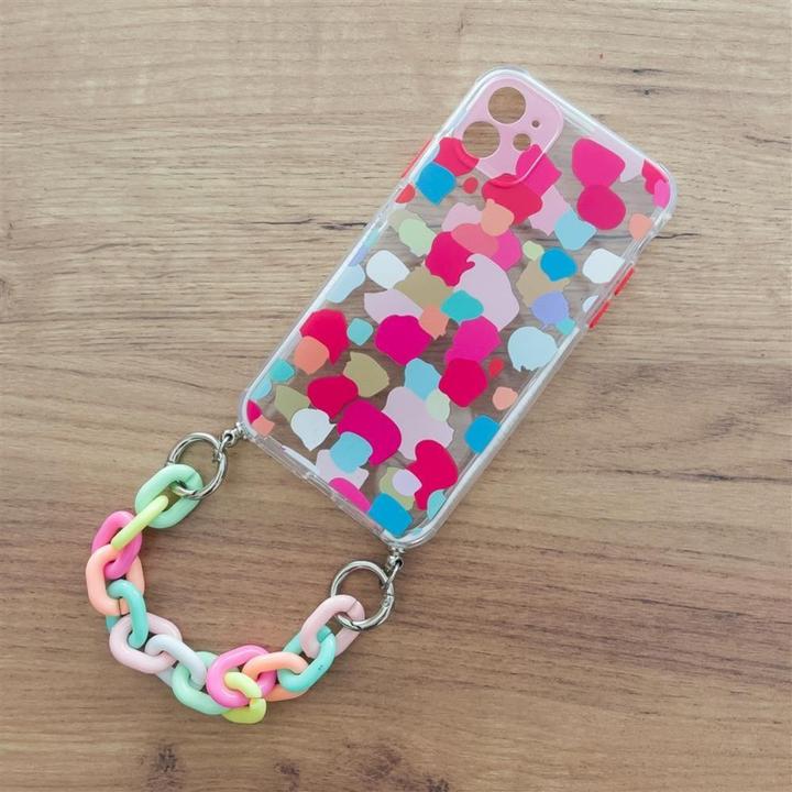 Actual product image Hurtel Color Chain Case gel flexible elastic case cover with a chain pendant for iPhone 13 mini multicolour