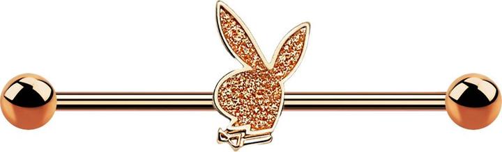 Produktbild Star Piercing Barbell rosegold mit zwei Kugeln Glitter Playboy Bunny (Chirurgenstahl 316L, Messing)