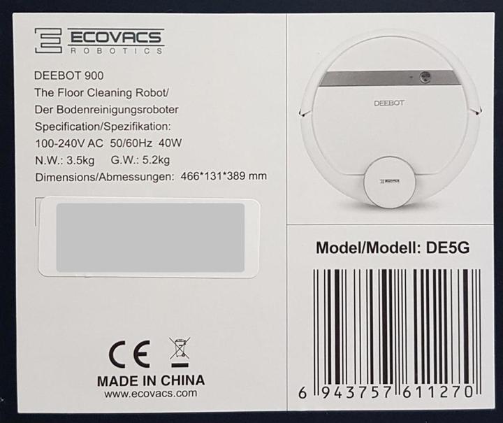 Actual product image Ecovacs Deebot 900 (Robot vacuum)