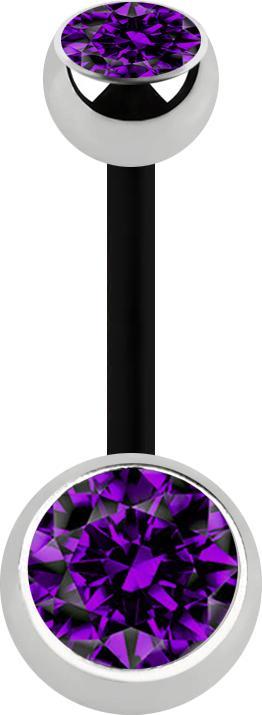 Image du produit Star Piercing Banane noire avec deux boules argentées cristal violet (Acier chirurgical 316L, sans laiton, Bioflex)