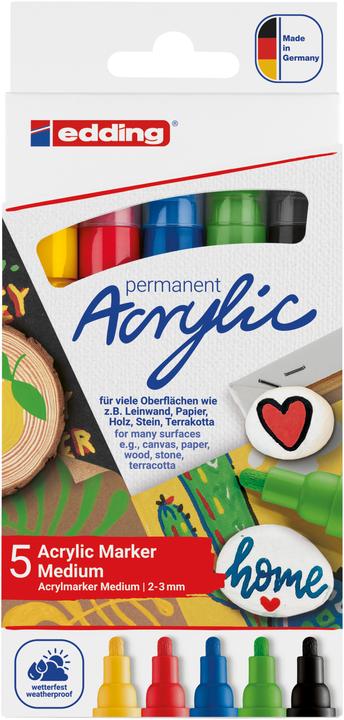 Edding 5100 Medio (Blu genziana, Rosso traffico, Giallo, Giallo-verde, Nero, 3 mm, 5 x)