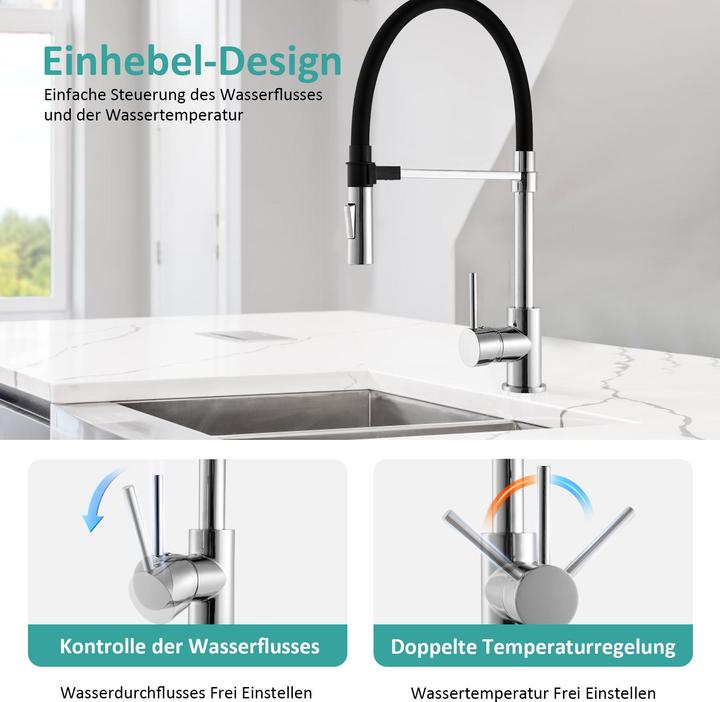 Actual product image Emke Kitchen Tap with 60cm Silicone Hose, 2 Spray Modes, 360° Swivel, Chrome