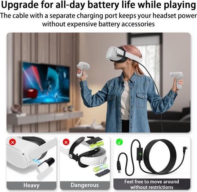 Image du produit AMVR Meta Quest 3 / 3S VR Link Kabel mit USB Typ-C Ladeanschluss