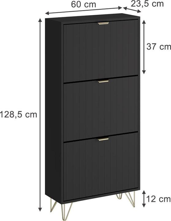 Produktbild Vichy Schuhschrank Helge, Schwarz, 60 x 128.5 cm 3 Fächer