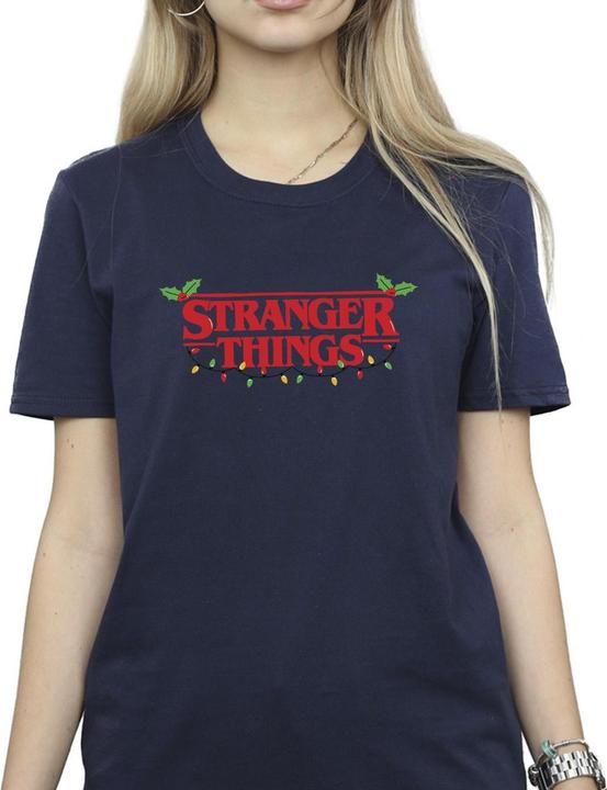 Actual product image Netflix Womens/Ladies Stranger Things Christmas Lights Cotton Boyfriend T-Shirt (L)