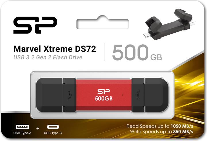 Silicon Power 500GB USB Stick USB Typ A+C 1050/850MB's red (500 Go, USB-A, USB-C)