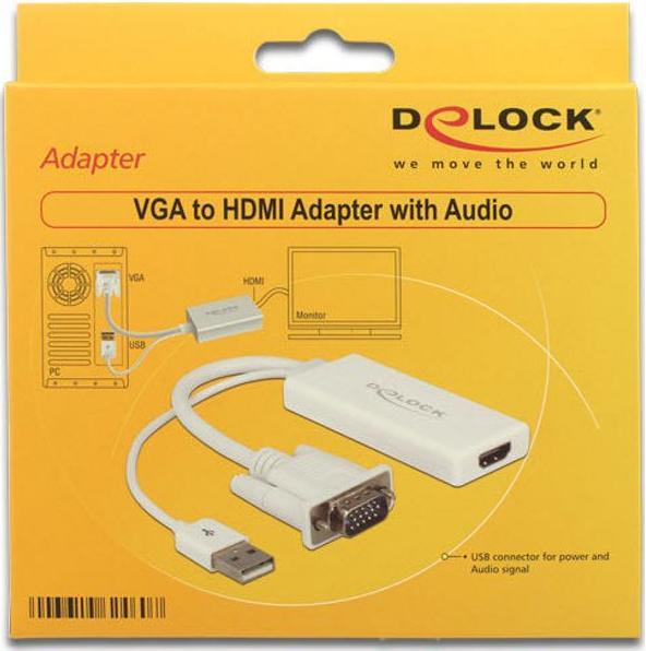 Produktbild Delock Adapter AV D-Sub (VGA) - HDMI + USB-A weiss (62460) (HDMI, 15.50 cm)