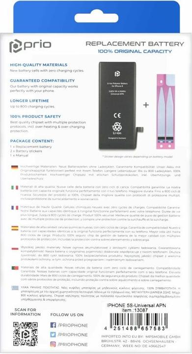Actual product image prio Battery for iPhone 5s (Universal APN)