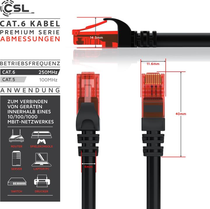 Image du produit CSL CAT.6 network cable - Ethernet Gigabit Lan cable RJ45 - patch cable - comp. CAT.5 CAT.6 CAT.7 CAT.8 (UTP, CAT6, 0.25 m)