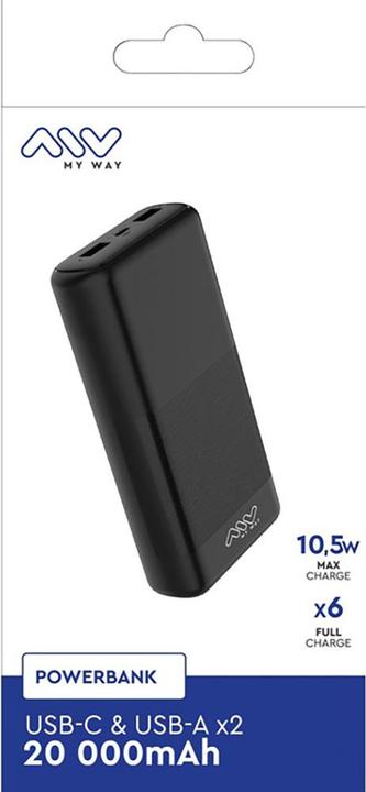 Immagine prodotto My Way POWERBANK 20000MAH USB-C + 2 USB-A NOIR PROMO BLACK FRIDAY (20000 mAh, 20 W, 20 Wh)