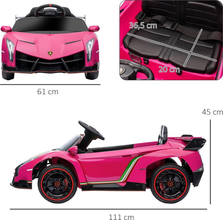 Immagine prodotto Swisshandel24 Lamborghini Kinderauto, pink, Fernbedienung, Bluetooth, 30kg Belastbarkeit (12 V)