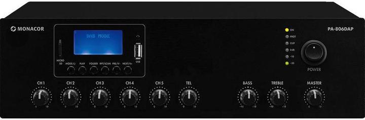 Actual product image Monacor ELA mono class D mixer amplifier 60 W, MP3, USB/SD, FM, DAB+, BT (Tube power amp)