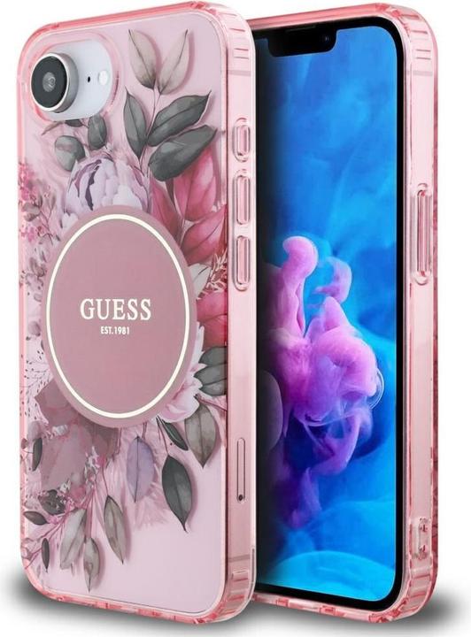 Image du produit Guess Case IML Flowers MagSafe for iPhone 16e pink (Apple iPhone 16e)