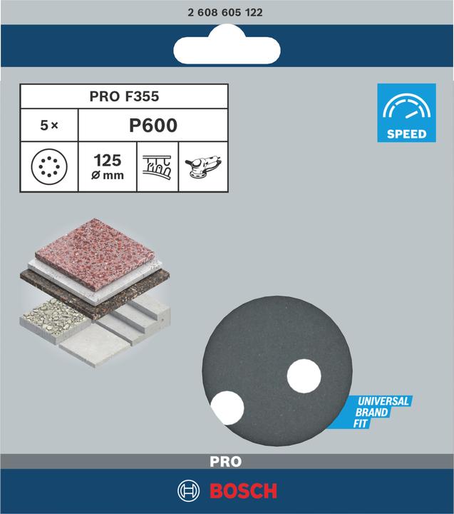 Produktbild Bosch Professional Zubehör PRO F355 Schleifblatt, 125 mm, G600 (600)