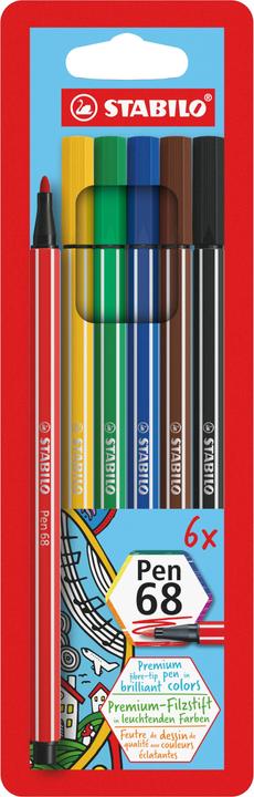 Immagine prodotto STABILO Penna 68 Pennarello premium (Rosso, Nero, Verde, Blu, Marrone, Giallo, Turchese, 6 x)