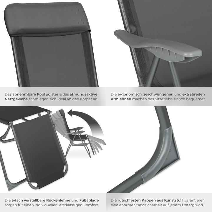 Produktbild tectake 2 Aluminium Gartenstühle klappbar mit Kopfteil und Fussteil