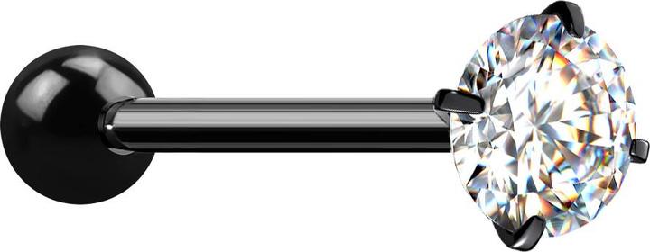 Produktbild Star Piercing Barbell schwarz mit Kugel und Kristall silber gefasst (ohne Messing, Chirurgenstahl 316L)