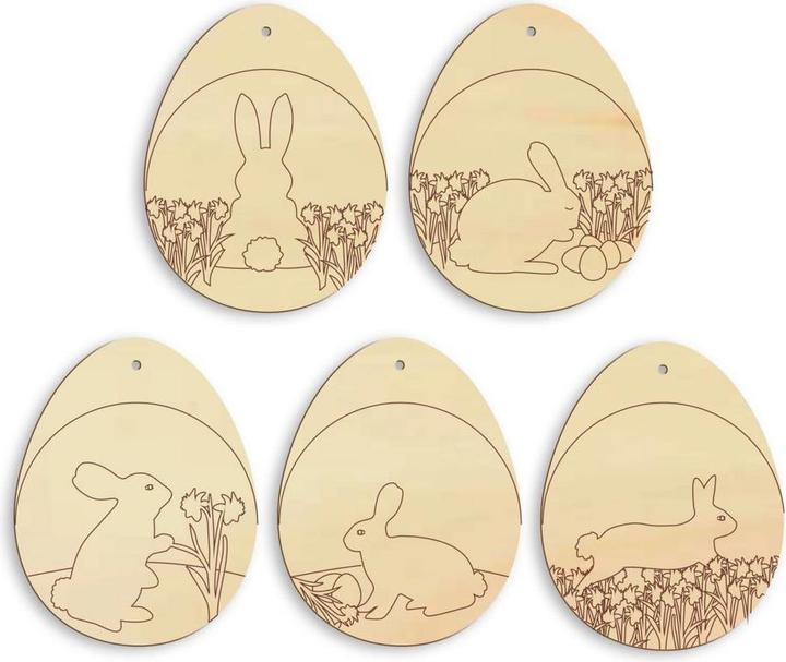 Image du produit Trenddeko Décoration d'arbre OEufs de Pâques avec lapin avec suspension (5,5 x 7 cm)