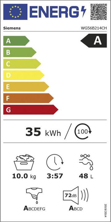 Etichetta energetica Siemens WQ46B2C0CH 9kg & WG56B214CH 10kg Waschturm (9 kg, A destra)