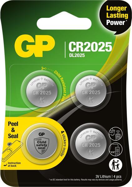 Actual product image GP Batteries Lithium CR2025, Single-use battery, CR2025, Lithium-Manganese Dioxide (LiMnO2), 3 V, 4 (4 pcs., CR2025, 165 mAh)