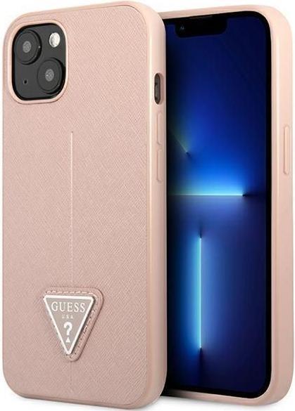 Image du produit Guess GUHCP13SPSATLP iPhone 13 mini 5.4 pouces Rouge/Rose Hard Case SaffianoTriangle Logo (Apple iPhone 13 mini)