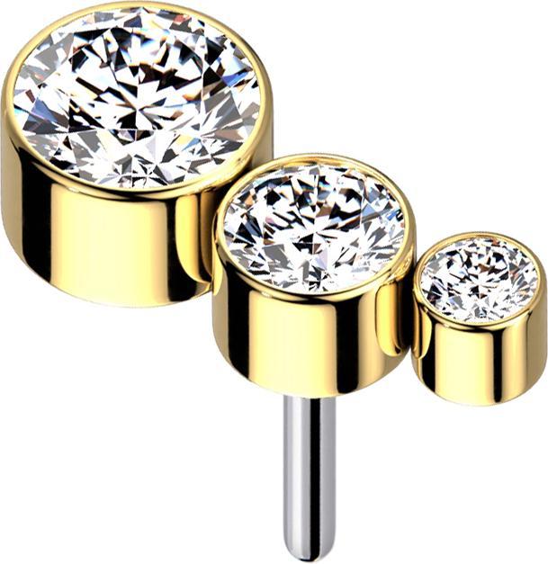 Actual product image Star Piercing Threadless gold-plated descending three crystals silver (without brass, Titanium G23)