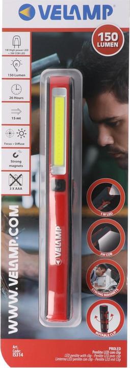 Actual product image Velamp LED-Taschenlampe 2in1 Arbeitsleuchte, mit Magnet und Clip (150 lm)